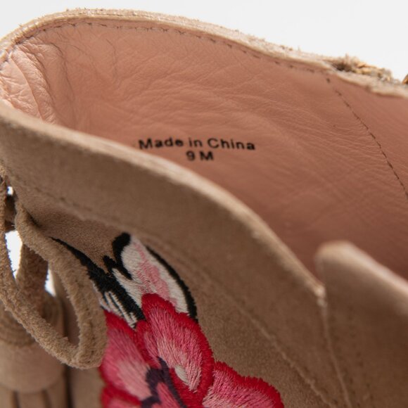 Kate Spade Bellville Ankle Boot Suede Floral Embroidered Bootie Tassel Tan 9 - Picture 8 of 12